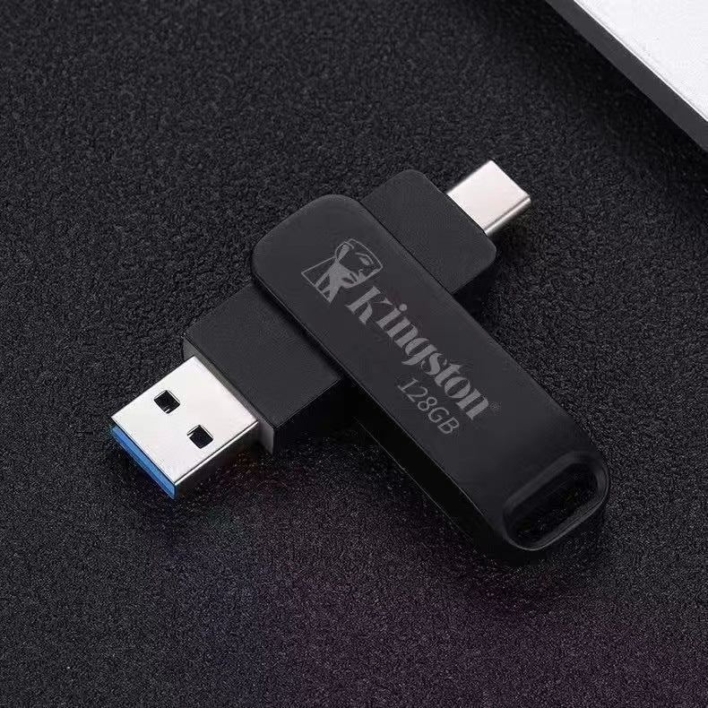 Kingston USB-C rotating metal flash drive in black and silver