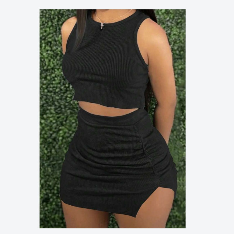 Ribbed Crop Top & Bodycon Skirt Set - alternate view