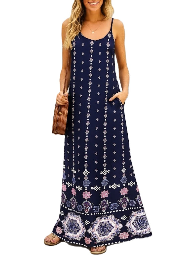 Solara Floral Maxi Dress – Boho V-Neck Spaghetti Strap Summer Dress