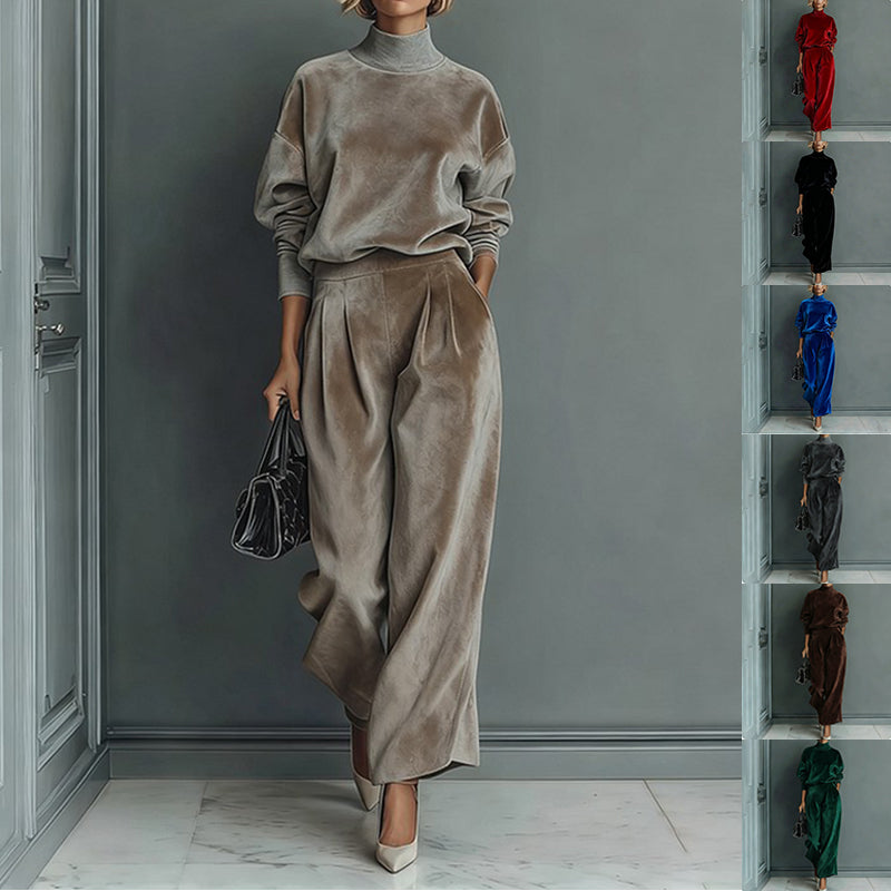 High-Neck Zip-Up Wide-Leg Tracksuit Set
