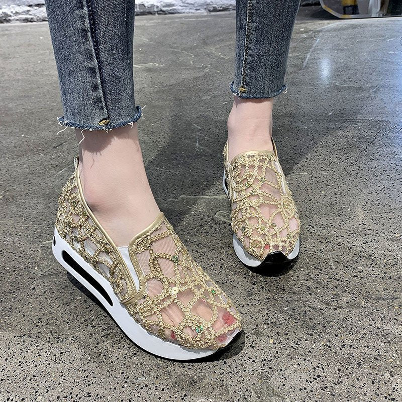 Finiks Gravity | Women’s Metallic Platform Slip-On Shoes – Gold & Silver Mesh Sneakers | Product image 5